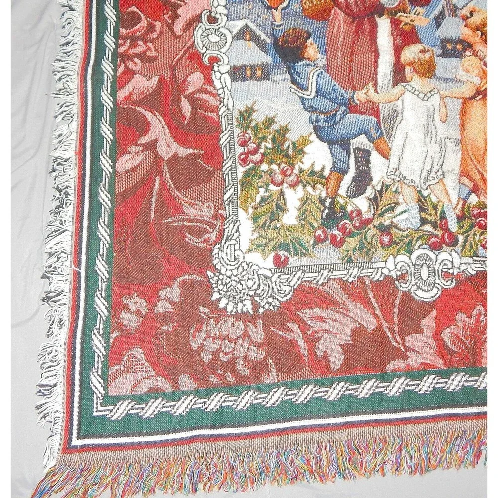 Merry Christmas Santa Claus With Children Woven Fringed Thrown 44x53 By Hallmark